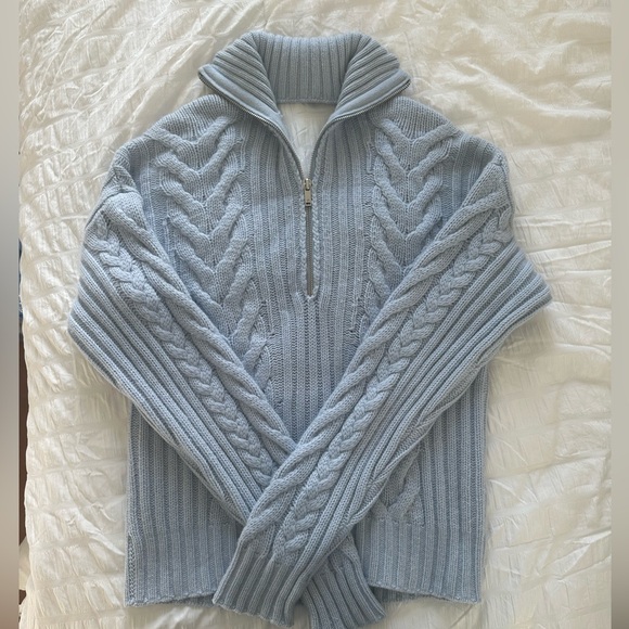 NAADAM $550 cashmere and wool Light Blue Cable Knit Sweater - Picture 2 of 5